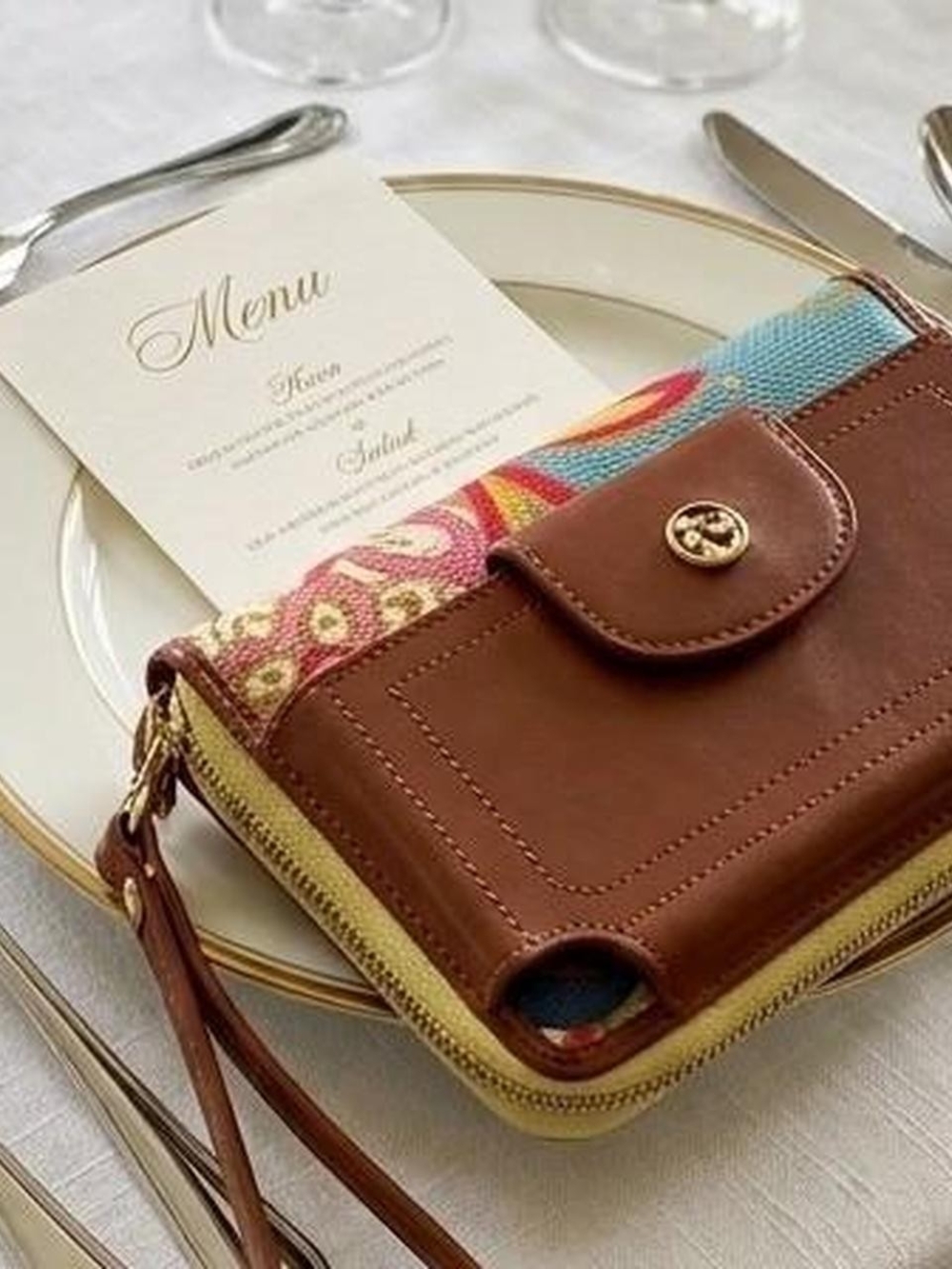 Spartina 449 Brown Leather Multicolor Wristlet